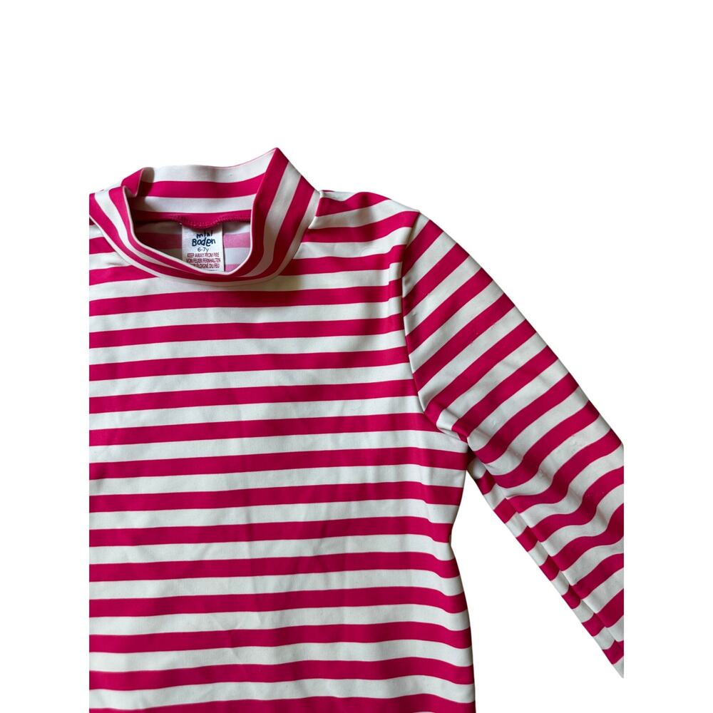 Mini Boden | Pink + White Striped Long Sleeve Rash Guard | Size 6-7Y